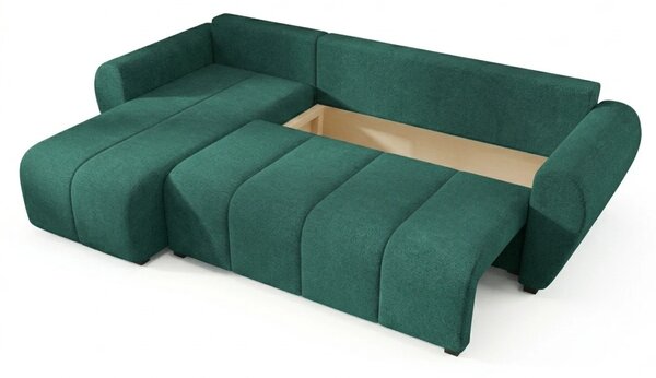 Rozkładana narożna sofa SEVIO 246x145 cm, butelkowozielona, uniwersalna + 2 poduszki GRATIS