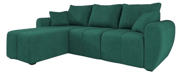 Rozkładana narożna sofa SEVIO 246x145 cm, butelkowozielona, uniwersalna + 2 poduszki GRATIS