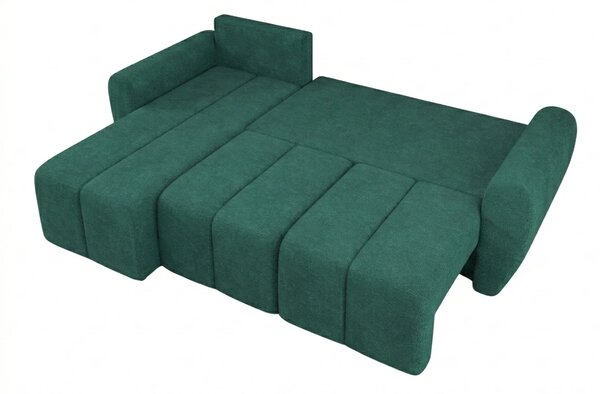 Rozkładana narożna sofa SEVIO 246x145 cm, butelkowozielona, uniwersalna + 2 poduszki GRATIS