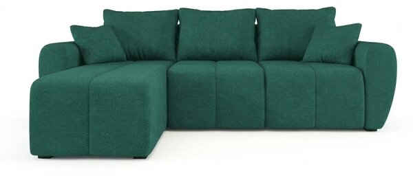 Rozkładana narożna sofa SEVIO 246x145 cm, butelkowozielona, uniwersalna + 2 poduszki GRATIS