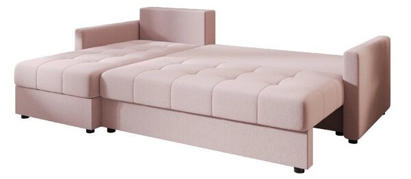 Rozkładana narożna sofa VENORIA 220x143 cm, pudroworóżowa, uniwersalna + 2 poduszki GRATIS