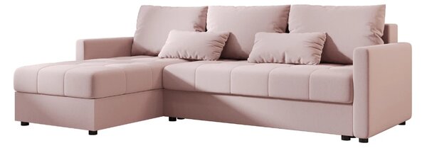 Rozkładana narożna sofa VENORIA 220x143 cm, pudroworóżowa, uniwersalna + 2 poduszki GRATIS