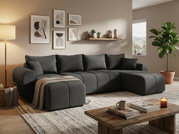 Rozkładana sofa narożna w kształcie U SEVIO 311x145 cm, ciemnoszara + 2 poduszki GRATIS