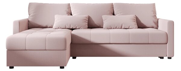 Rozkładana narożna sofa VENORIA 220x143 cm, pudroworóżowa, uniwersalna + 2 poduszki GRATIS