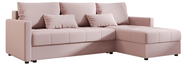Rozkładana narożna sofa VENORIA 220x143 cm, pudroworóżowa, uniwersalna + 2 poduszki GRATIS