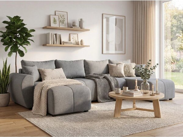Rozkładana sofa narożna w kształcie U SEVIO 311x145 cm, szara + 2 poduszki GRATIS