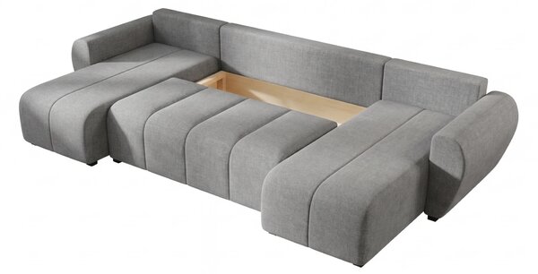 Rozkładana sofa narożna w kształcie U SEVIO 311x145 cm, szara + 2 poduszki GRATIS