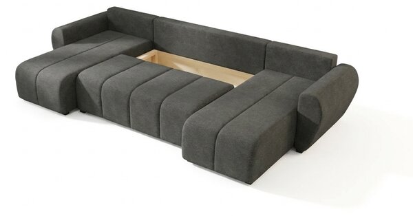 Rozkładana sofa narożna w kształcie U SEVIO 311x145 cm, ciemnoszara + 2 poduszki GRATIS