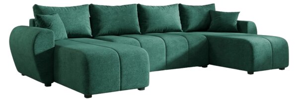 Rozkładana sofa narożna w kształcie U SEVIO 311x145 cm, butelkowozielona + 2 poduszki GRATIS