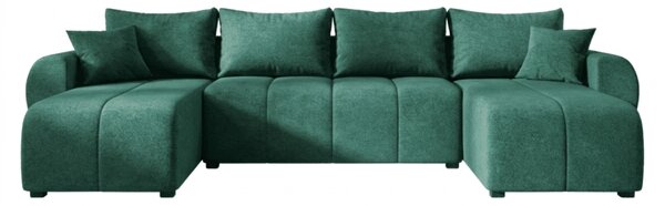 Rozkładana sofa narożna w kształcie U SEVIO 311x145 cm, butelkowozielona + 2 poduszki GRATIS