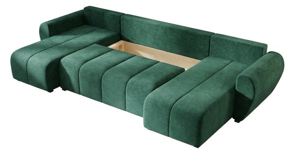 Rozkładana sofa narożna w kształcie U SEVIO 311x145 cm, butelkowozielona + 2 poduszki GRATIS