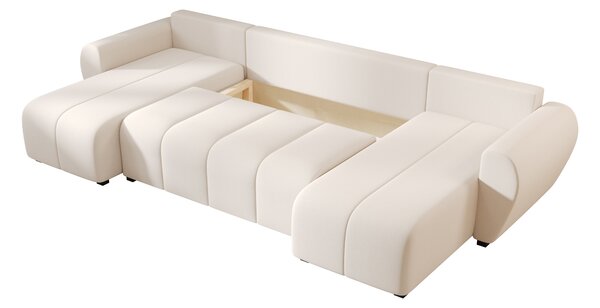 Rozkładana sofa narożna w kształcie U SEVIO 311x145 cm, kremowa + 2 poduszki GRATIS