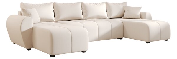 Rozkładana sofa narożna w kształcie U SEVIO 311x145 cm, kremowa + 2 poduszki GRATIS