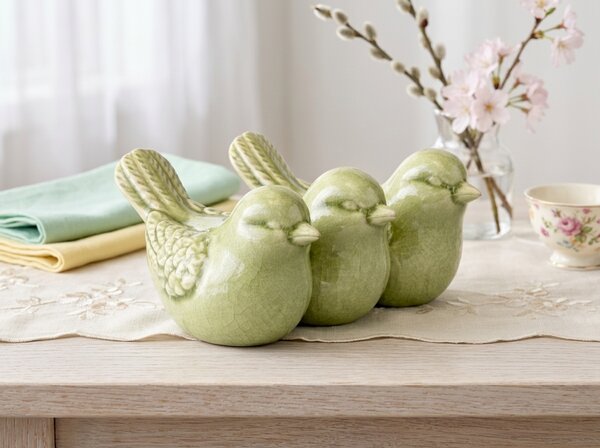 Wiosenna dekoracja CRAQUELE PTAKI 19,5 cm - różne kolory Kolor: Zielony