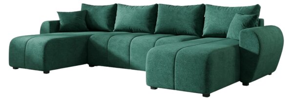 Rozkładana sofa narożna w kształcie U SEVIO 311x145 cm, butelkowozielona + 2 poduszki GRATIS