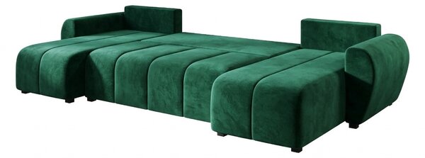 Rozkładana sofa narożna w kształcie U SEVIO 311x145 cm, butelkowozielona + 2 poduszki GRATIS