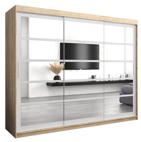 Szafa przesuwna garderoba Roma 2 250 wys. 200 cm sonoma + biaÅy