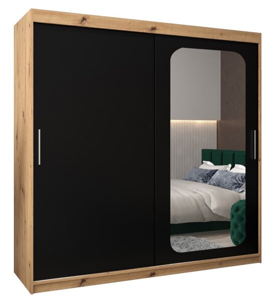 Szafa przesuwna garderoba Promo T2 200 wys. 200 cm artisan + czarny