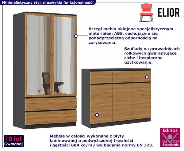 Industrialny zestaw komoda i szafa antracyt + dąb artisan B2-G07