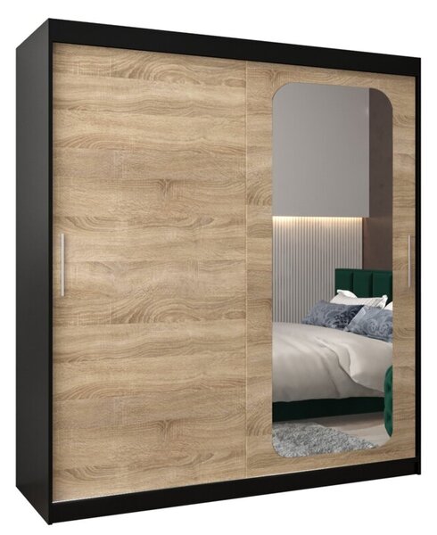 Szafa przesuwna garderoba Promo T2 180 wys. 200 cm czarny + sonoma