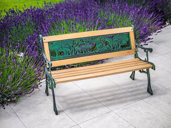 Ławka ogrodowa dla dzieci, drewno, metalowa konstrukcja, 82x39x50 cm, Jumanji