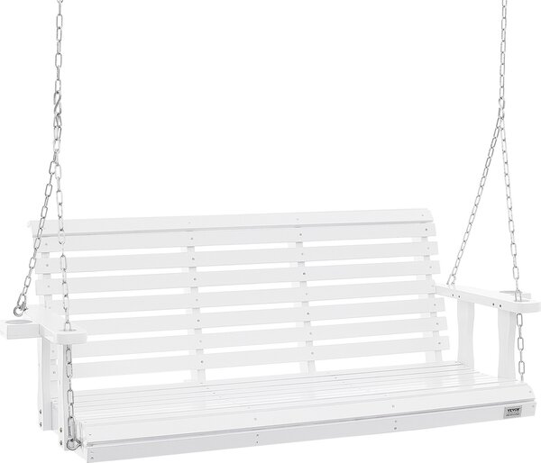 Huśtawka VEVOR Hollywood z drewna cedrowego, 1702x710x600 mm, huśtawka tarasowa na podwórko i do ogrodu, zwiększona nośność ok. 400 kg, solidna ławka bujana z łańcuchami do użytku na zewnątrz, biała