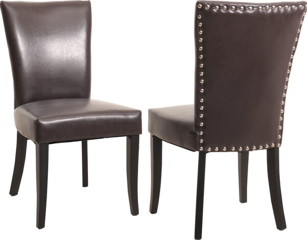 Zestaw 2 krzeseł do jadalni Chesterfield, krzesło kuchenne, nity z certyfikatem ~ imitacja skóry , brązowe, ciemne nogi