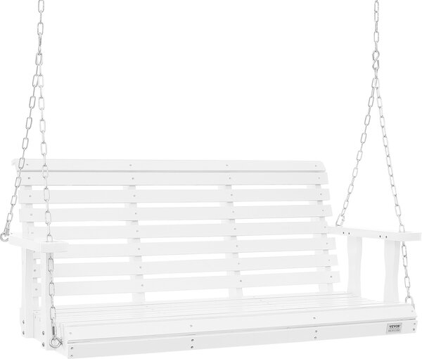 Huśtawka VEVOR Hollywood z drewna cedrowego, 1370x710x600 mm, huśtawka tarasowa na podwórko i do ogrodu, zwiększona nośność ok. 400 kg, solidna ławka bujana z łańcuchami do użytku na zewnątrz, biała
