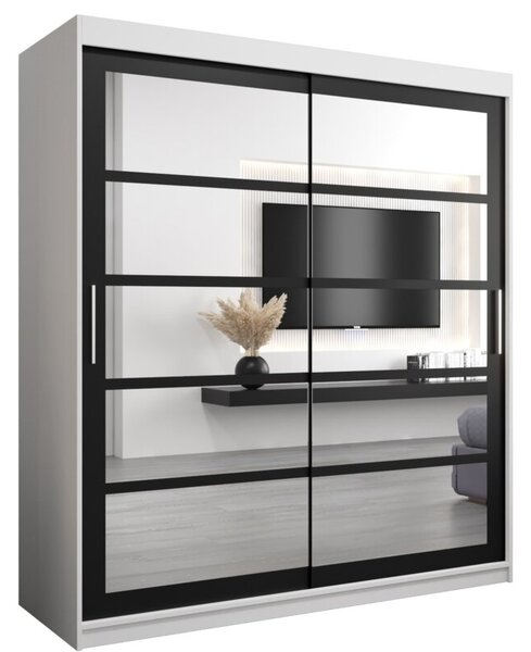 Szafa przesuwna garderoba Roma 2 180 wys. 200 cm biaÅy + czarny