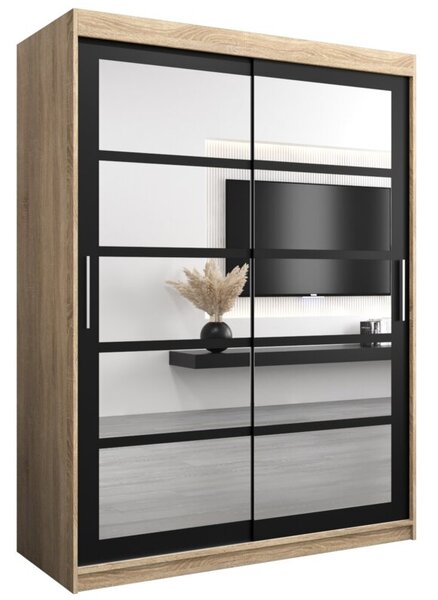 Szafa przesuwna garderoba Roma 2 150 wys. 200 cm sonoma + czarny