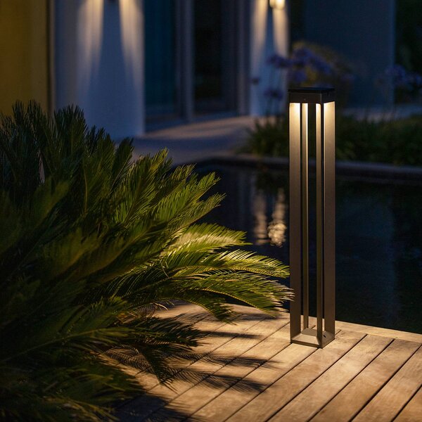 Les Jardins Lampa solarna LED Borne, czujnik 90 cm, szara możliwość ściemniania, aluminiowy / szary / cynkowy, aluminium