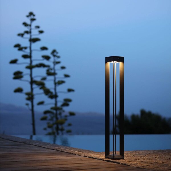 Les Jardins Lampa solarna LED Borne, czujnik 90 cm, szara możliwość ściemniania, aluminiowy / szary / cynkowy, aluminium