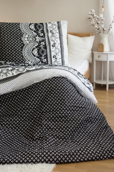 Pościel z polibawełny na 2 łóżka CANZONE BLACK, czarne Rozmiar pościeli: 2 szt 70 x 90 cm | 2 szt 140 x 200 cm