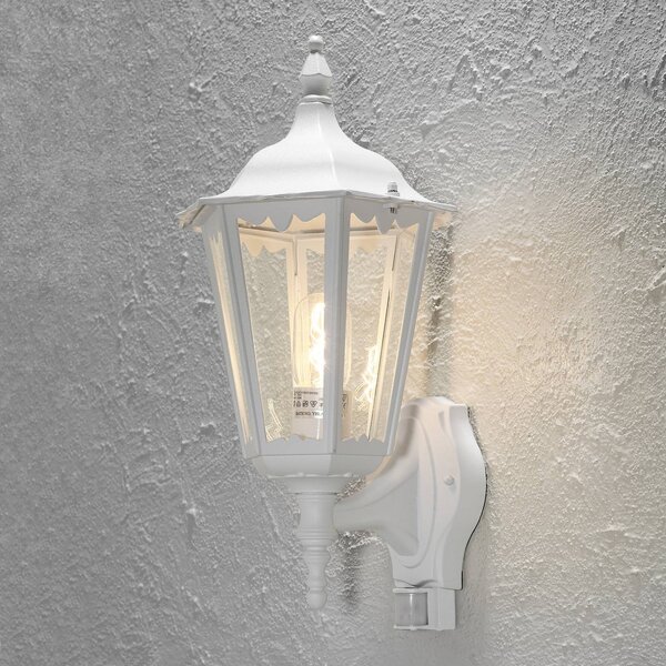 Konstsmide Lampa zewnętrzna z czujnikiem ruchu FIRENZE, biały / opal, aluminium, dworkowy / rustykalny