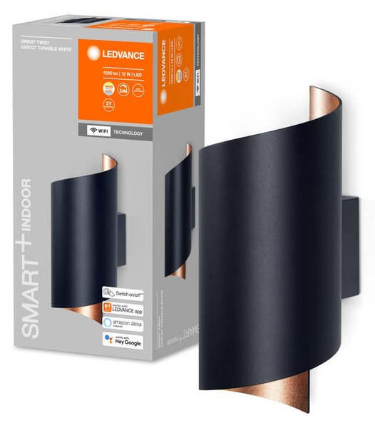 LEDVANCE SMART+ WiFi Orbis Wall Twist, czarna Twist, czarny, przedpokój, aluminium, nowoczesny