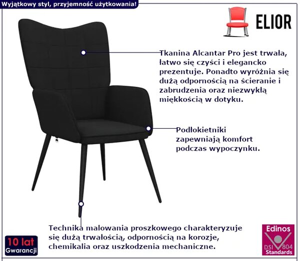 Czarny fotel do salonu K2-P91