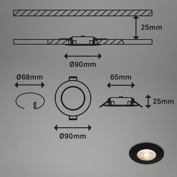 Briloner Spot wpuszczany LED Kulana czarny, 3 szt IP65, czarny, salon / jadalnia, tworzywo sztuczne, nowoczesny