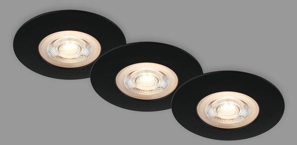 Briloner Spot wpuszczany LED Kulana czarny, 3 szt IP65, czarny, salon / jadalnia, tworzywo sztuczne, nowoczesny