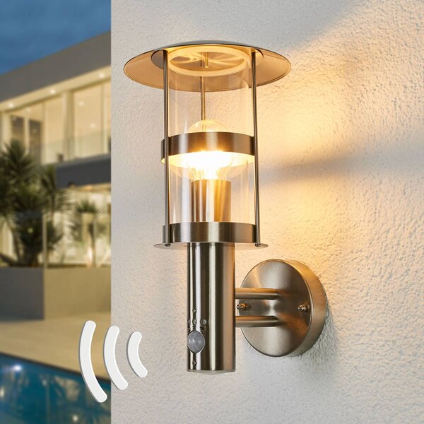 Lampa zewnętrzna z czujnikiem ruchu Noemi Lindby, możliwość ściemniania, aluminiowy / szary / cynkowy, stal szlachetna, nowoczesny
