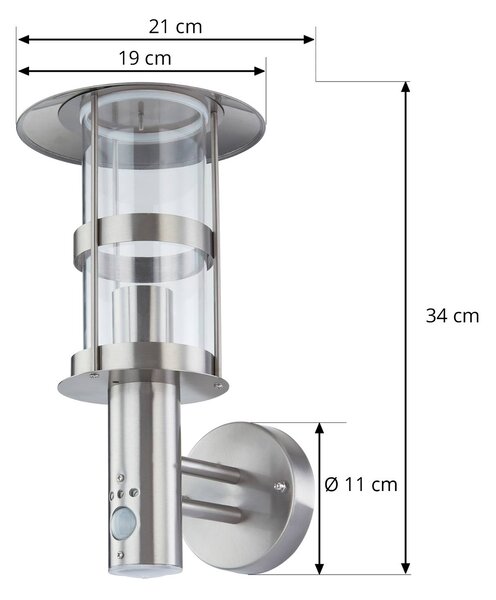 Lampa zewnętrzna z czujnikiem ruchu Noemi Lindby, możliwość ściemniania, aluminiowy / szary / cynkowy, stal szlachetna, nowoczesny