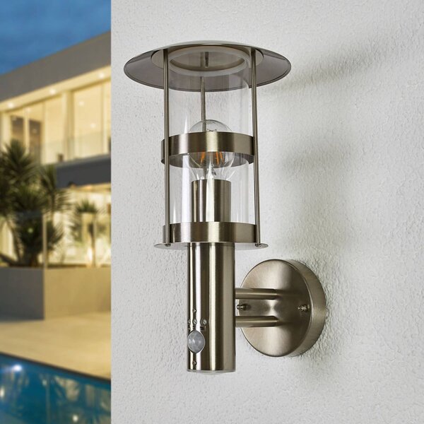 Lampa zewnętrzna z czujnikiem ruchu Noemi Lindby, możliwość ściemniania, aluminiowy / szary / cynkowy, stal szlachetna, nowoczesny