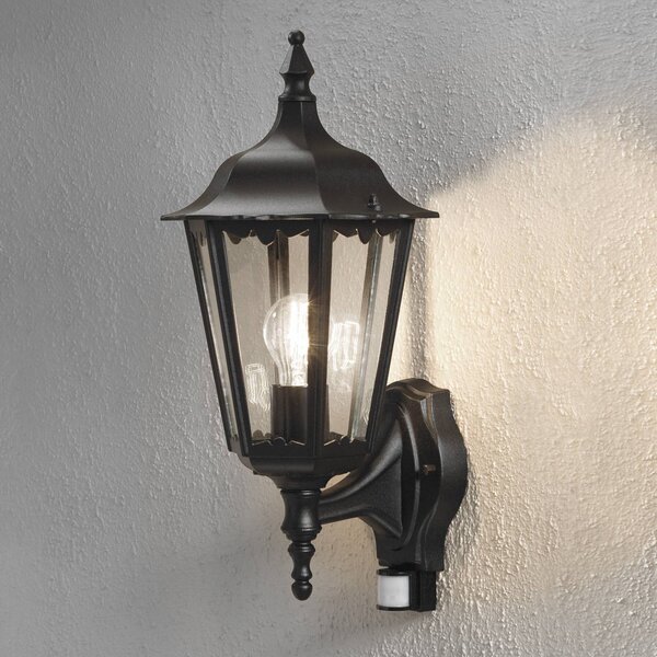 Konstsmide Lampa zewnętrzna z czujnikiem ruchu FIRENZE, czarny, szkło, dworkowy / rustykalny