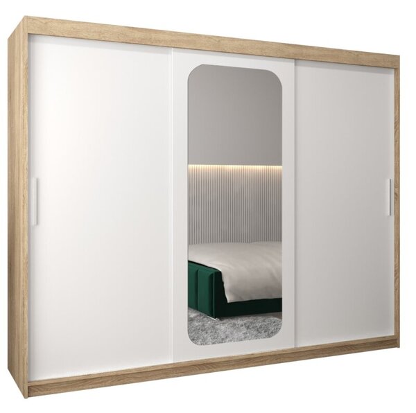 Szafa przesuwna garderoba Promo T2 250 wys. 200 cm sonoma + biaÅy