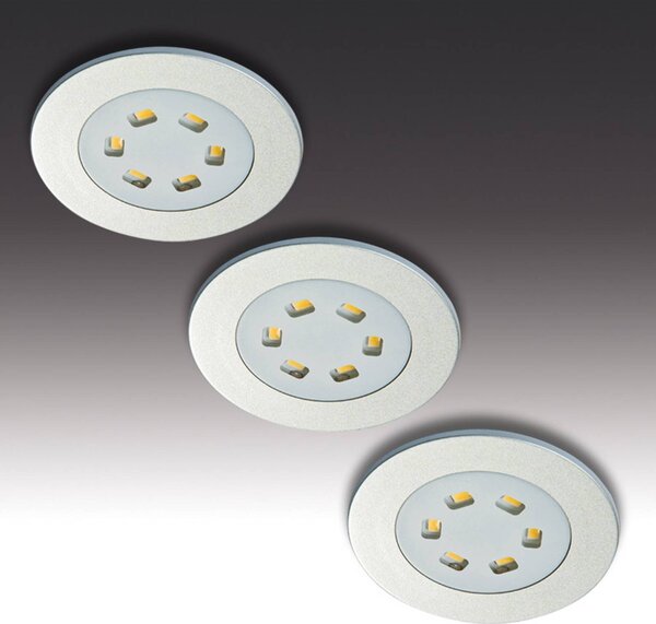 Hera Zestaw 3 szt. opraw wpuszczanych LED R 55, aluminiowy / szary / cynkowy, kuchnia, metal, nowoczesny