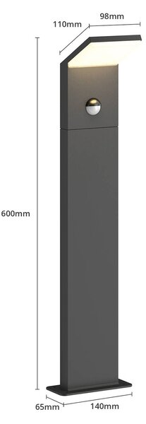 Słupek oświetleniowy LED Lucande Nevio, czujnik, 60 cm, antracyt NEVIO, czarny, aluminium, nowoczesny