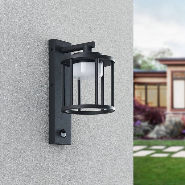 Lampa zewnętrzna z czujnikiem ruchu Berenike Lucande, możliwość ściemniania, aluminiowy / szary / cynkowy, aluminium, nowoczesny