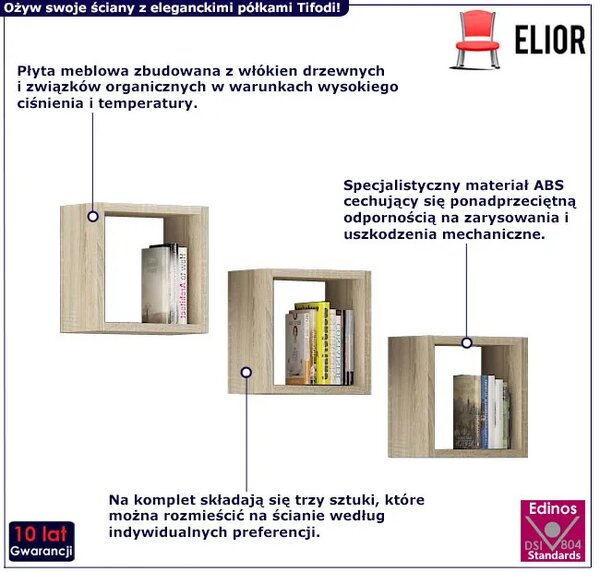 Zestaw 3 modułowych półek ściennych dąb sonoma R8-A33