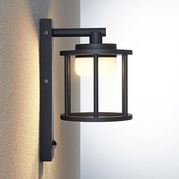 Lampa zewnętrzna z czujnikiem ruchu Berenike Lucande, możliwość ściemniania, aluminiowy / szary / cynkowy, aluminium, nowoczesny