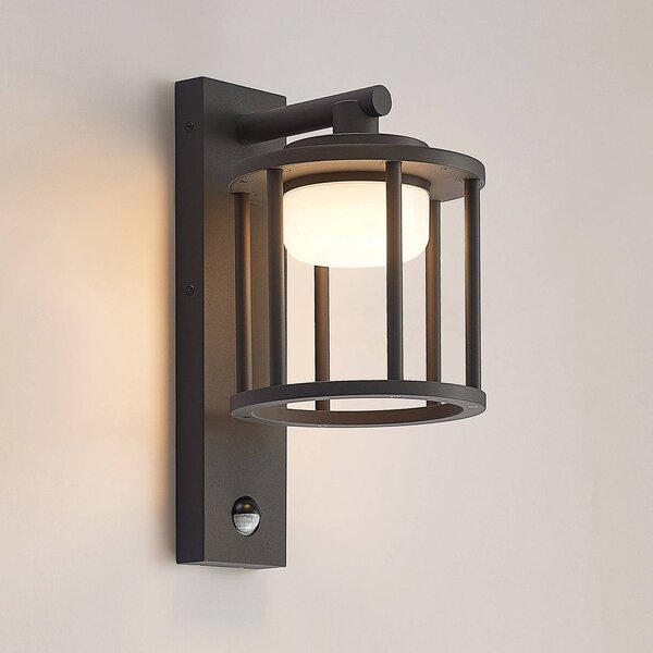 Lampa zewnętrzna z czujnikiem ruchu Berenike Lucande, możliwość ściemniania, aluminiowy / szary / cynkowy, aluminium, nowoczesny