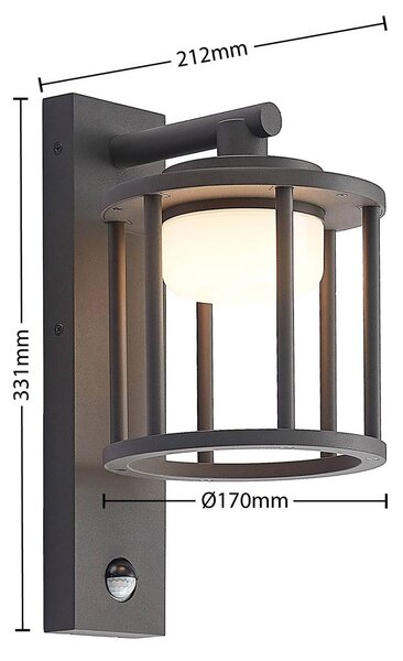 Lampa zewnętrzna z czujnikiem ruchu Berenike Lucande, możliwość ściemniania, aluminiowy / szary / cynkowy, aluminium, nowoczesny